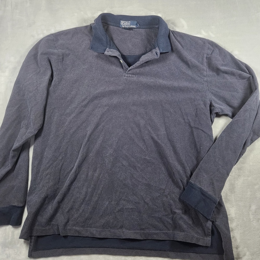 Polo Ralph Lauren Cotton Long Sleeve Polo‎ Shirt Navy Micro Polka Dot Size XL